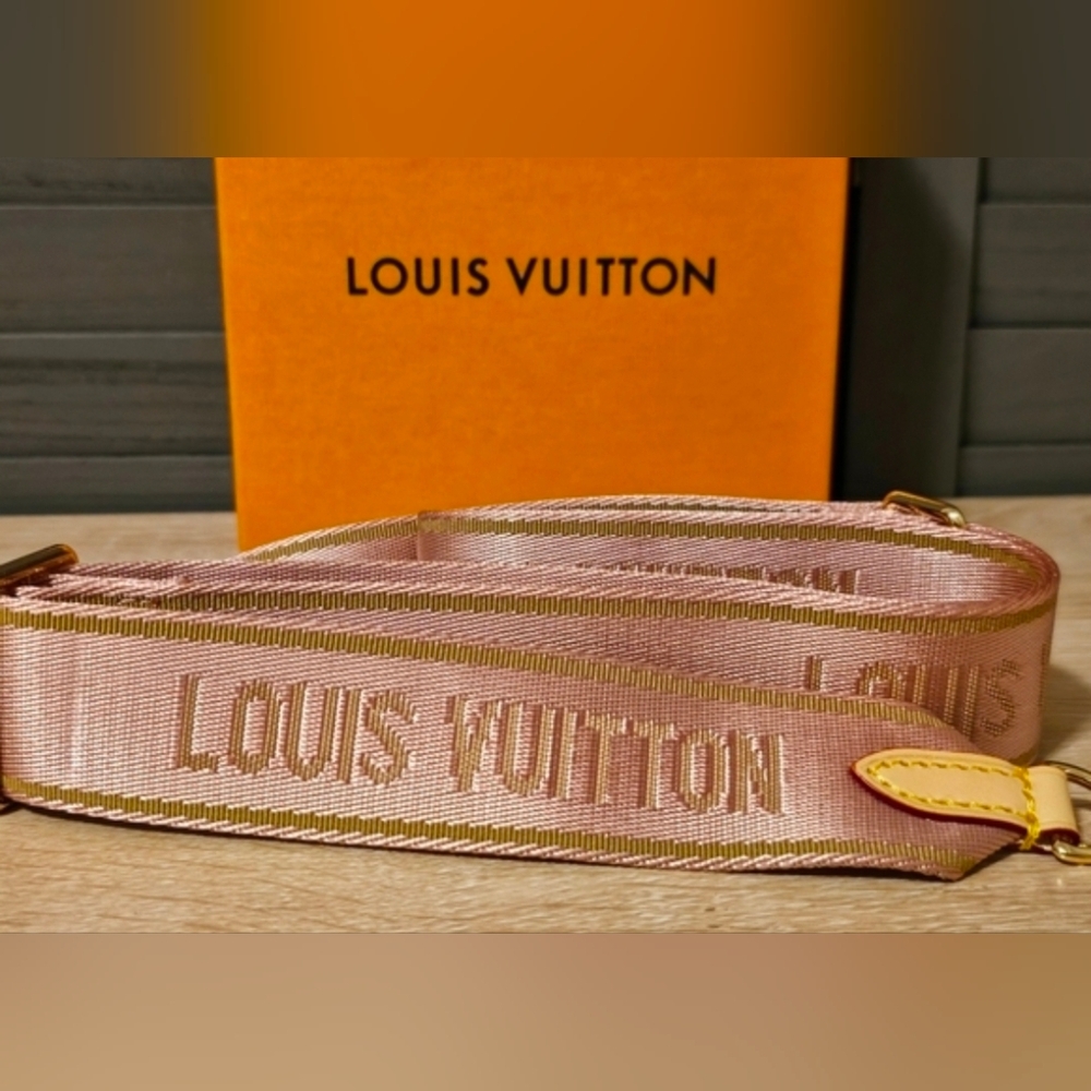 Louis Vuitton Inspired Pink Jacquard Logo Strap with Gold Trim